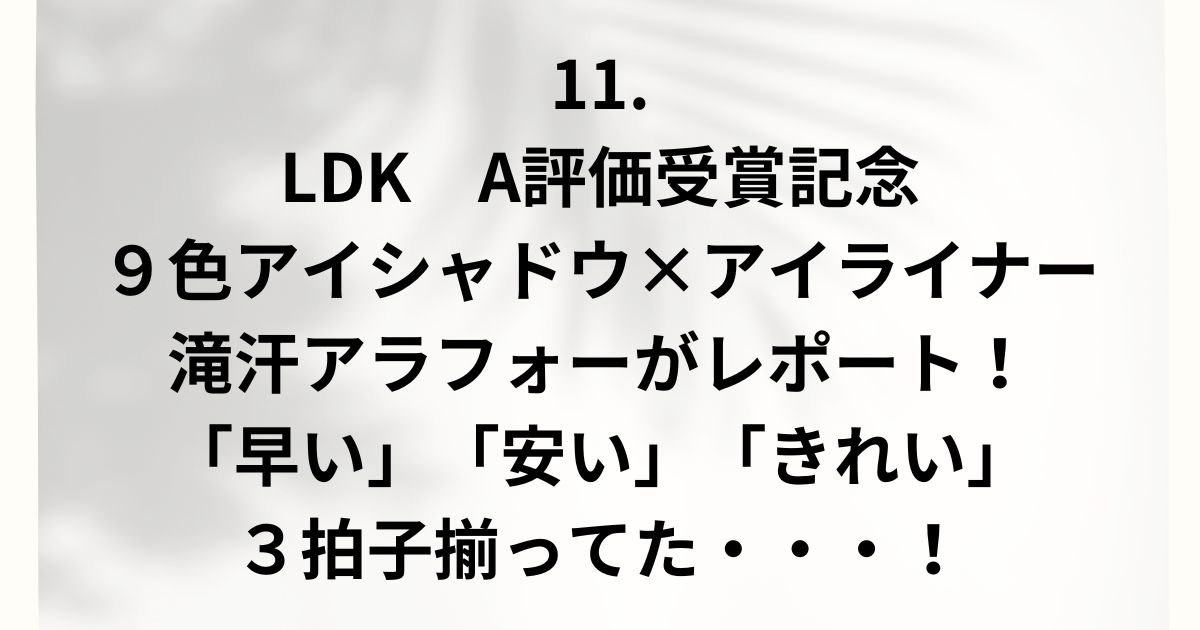 LDK A評価受賞記念９色アイシャドウ×アイライナーを滝汗アラフォーがレポート！